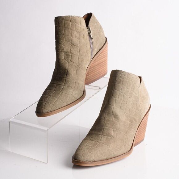 Lucky Brand Women Saucie Green Jupiter Heeled Booties Boots 7M Suede Leather New - Picture 4 of 9